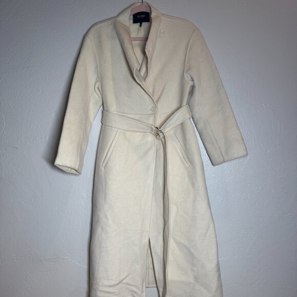 MAJE Genesis Belted Ivory Wool-Blend Coat Size 34 NWOT - Picture 10 of 12